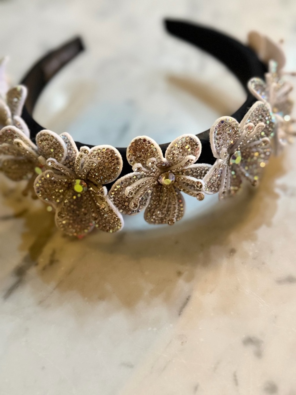 Crystal Floral Headband in Champagne Gold